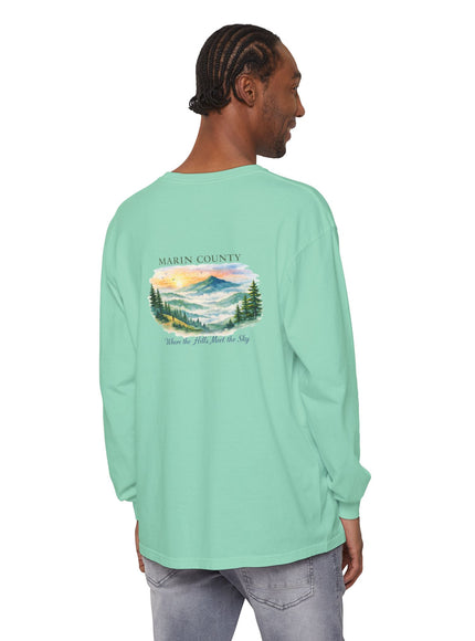 "Marin County, Where the Hills Meet the Sky" Unisex Garment-dyed Long Sleeve T-Shirt
