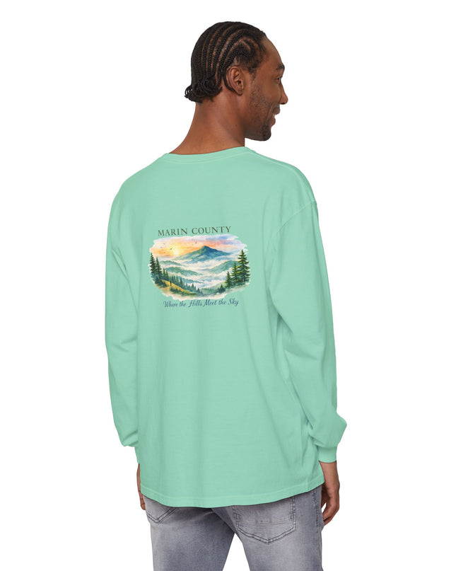 "Marin County, Where the Hills Meet the Sky" Unisex Garment-dyed Long Sleeve T-Shirt
