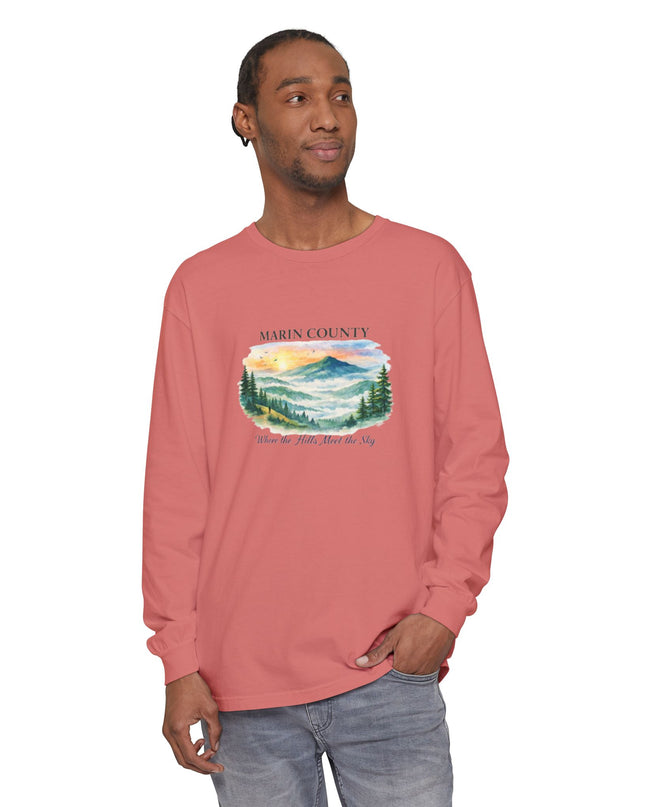 "Marin County, Where the Hills Meet the Sky" Unisex Garment-dyed Long Sleeve T-Shirt