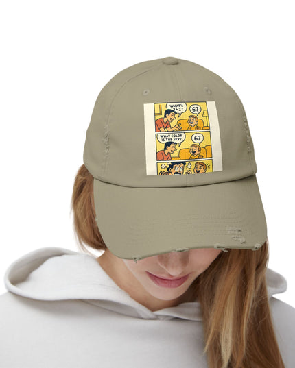 "67 is a Child's Only Answer" - Unisex Distressed Cap