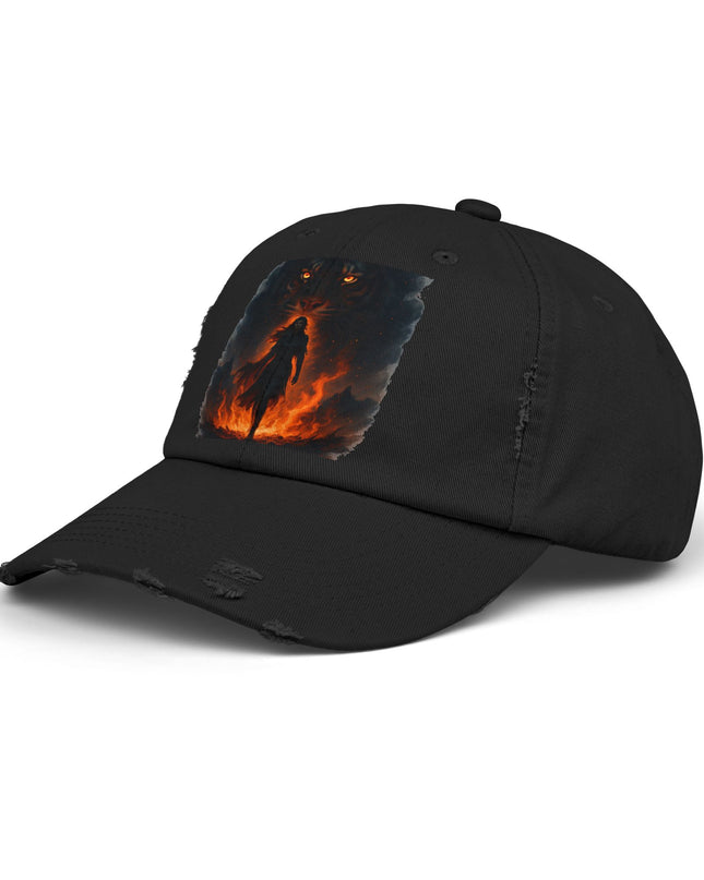 "Eye of the tiger, walking through fire" Unisex Distressed Cap