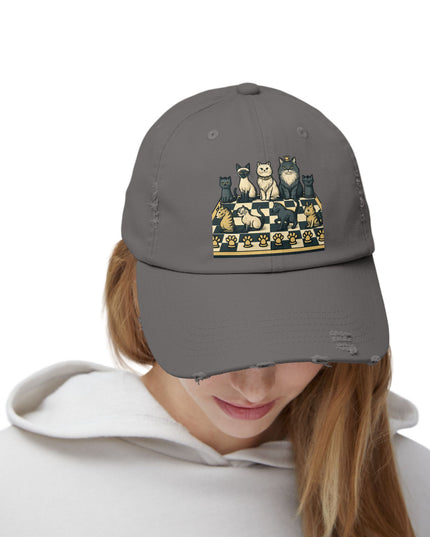 "Chess with cat pieces" Unisex Distressed Cap