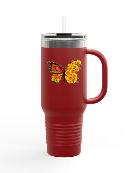 "Butterfly Poppies" Insulated Travel Mug, 40oz