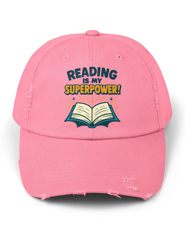 "Reading is my superpower" Unisex Distressed Cap