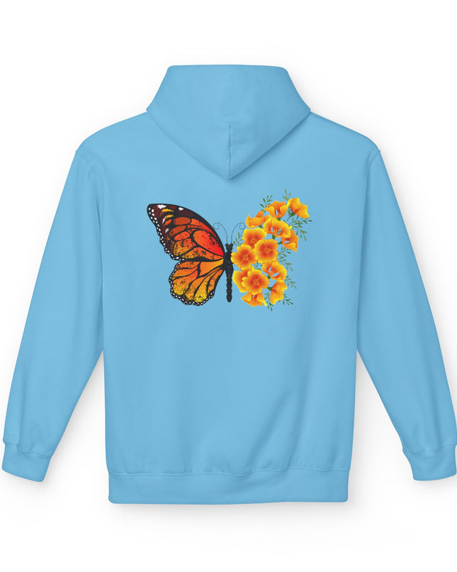 "Butterfly Poppies" (Ink front and back) Unisex Midweight Softstyle Fleece Hoodie