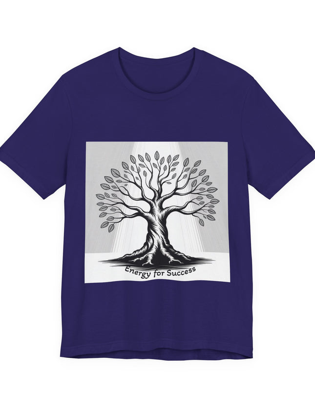 "Energy for Success" with a black and white drawing of a tree, Unisex Jersey Short Sleeve Tee