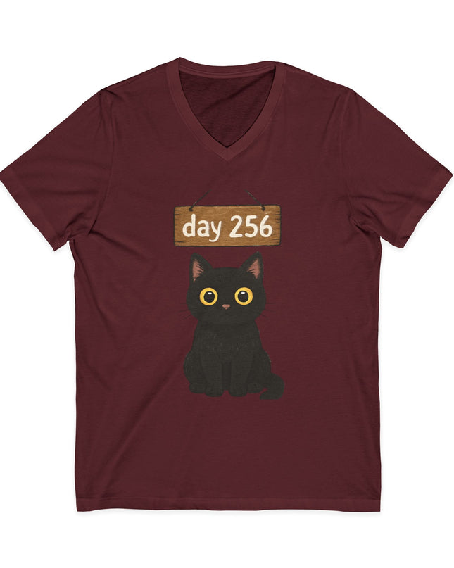 "Day 256 (not blinking black cat)" Unisex Jersey Short Sleeve V-Neck Tee