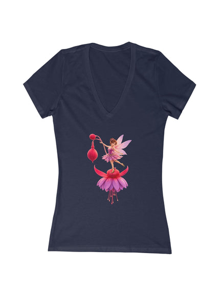 "Fuchsia Fairy" Women's Jersey Short Sleeve Deep V-Neck Tee