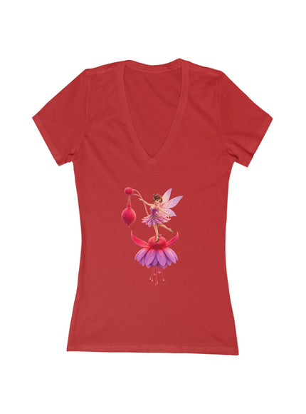"Fuchsia Fairy" Women's Jersey Short Sleeve Deep V-Neck Tee