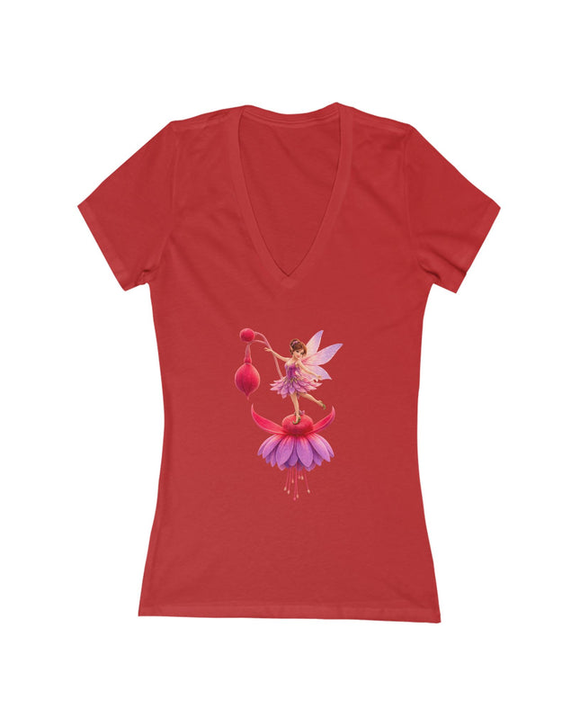 "Fuchsia Fairy" Women's Jersey Short Sleeve Deep V-Neck Tee