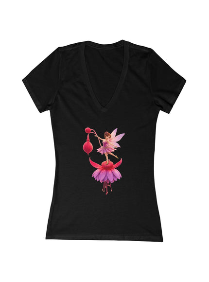 "Fuchsia Fairy" Women's Jersey Short Sleeve Deep V-Neck Tee