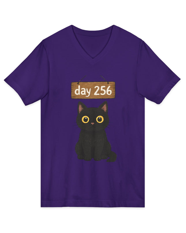 "Day 256 (not blinking black cat)" Unisex Jersey Short Sleeve V-Neck Tee
