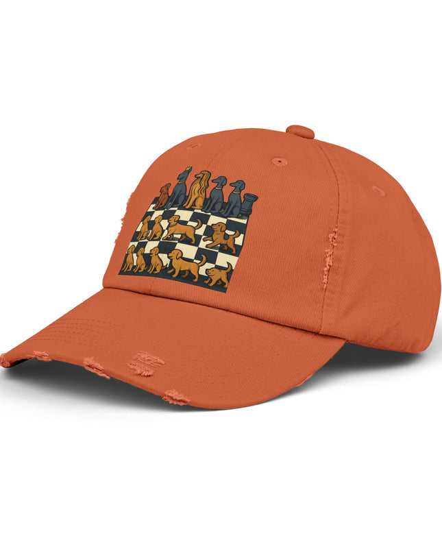 "Chess board with dog pieces" Unisex Distressed Cap