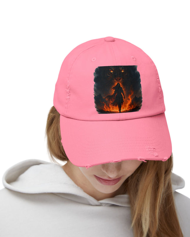 "Eye of the tiger, walking through fire" Unisex Distressed Cap
