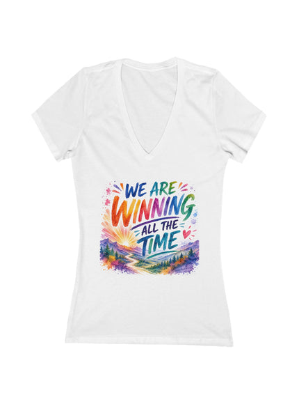 "We are Winning all the Time" Women's Jersey Short Sleeve Deep V-Neck Tee