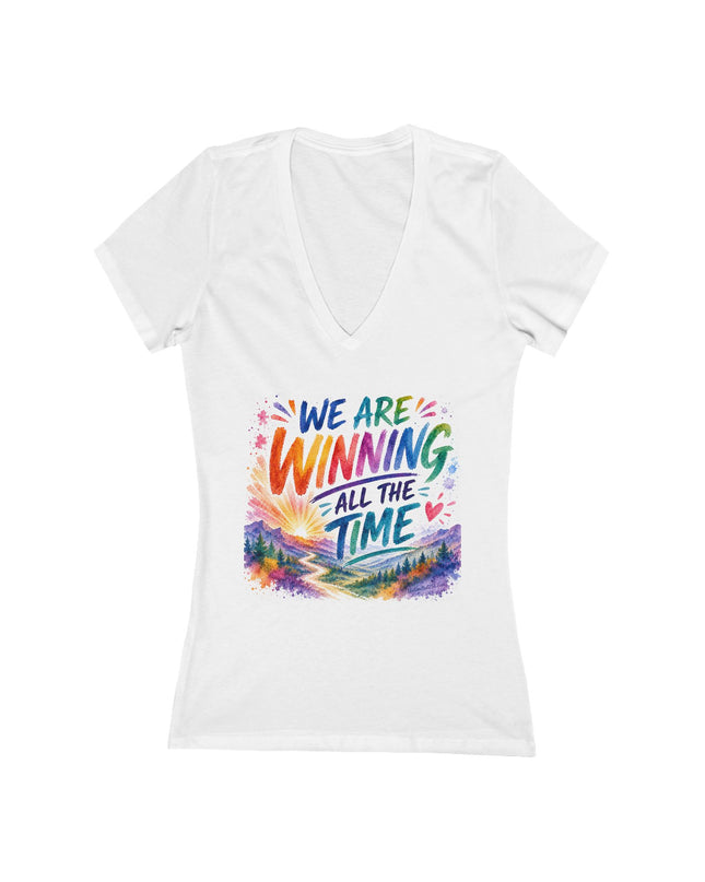 "We are Winning all the Time" Women's Jersey Short Sleeve Deep V-Neck Tee
