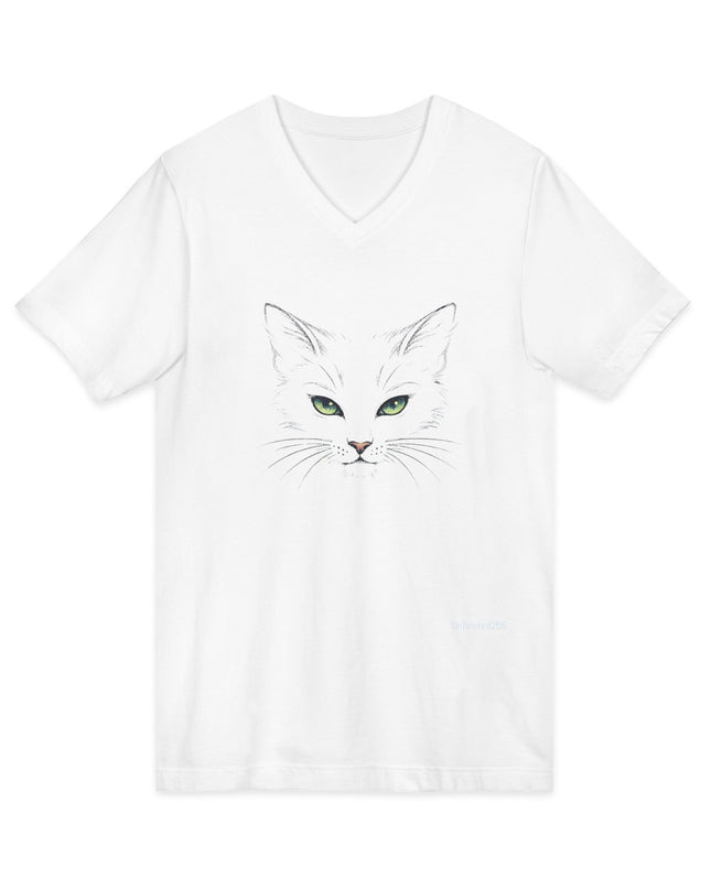 "Cat Face Sketch" Unisex Jersey Short Sleeve V-Neck Tee