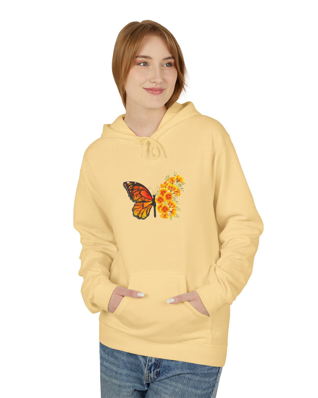"Butterfly Poppies" (Ink front and back) Unisex Midweight Softstyle Fleece Hoodie