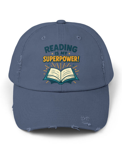 "Reading is my superpower" Unisex Distressed Cap