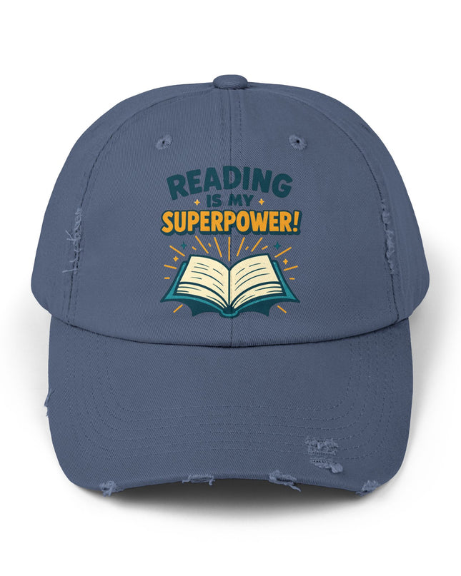 "Reading is my superpower" Unisex Distressed Cap