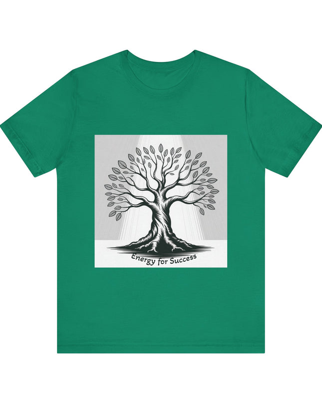 "Energy for Success" with a black and white drawing of a tree, Unisex Jersey Short Sleeve Tee