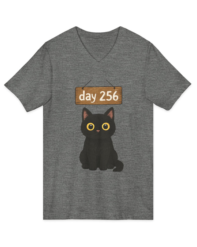 "Day 256 (not blinking black cat)" Unisex Jersey Short Sleeve V-Neck Tee