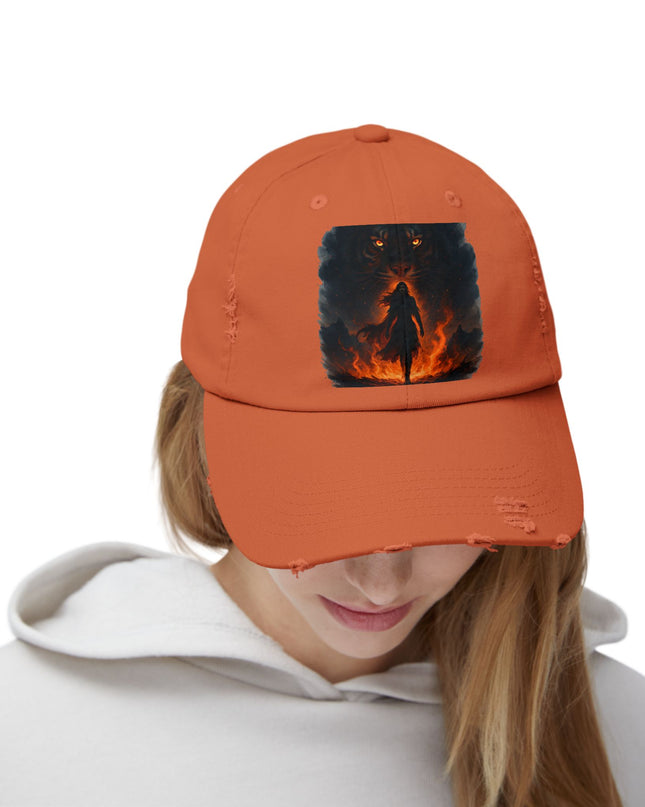 "Eye of the tiger, walking through fire" Unisex Distressed Cap