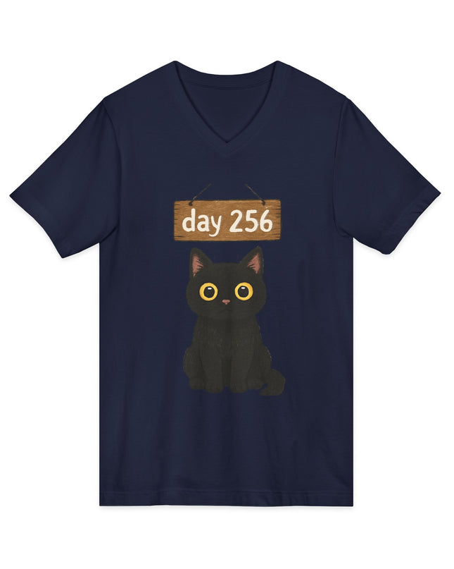 "Day 256 (not blinking black cat)" Unisex Jersey Short Sleeve V-Neck Tee