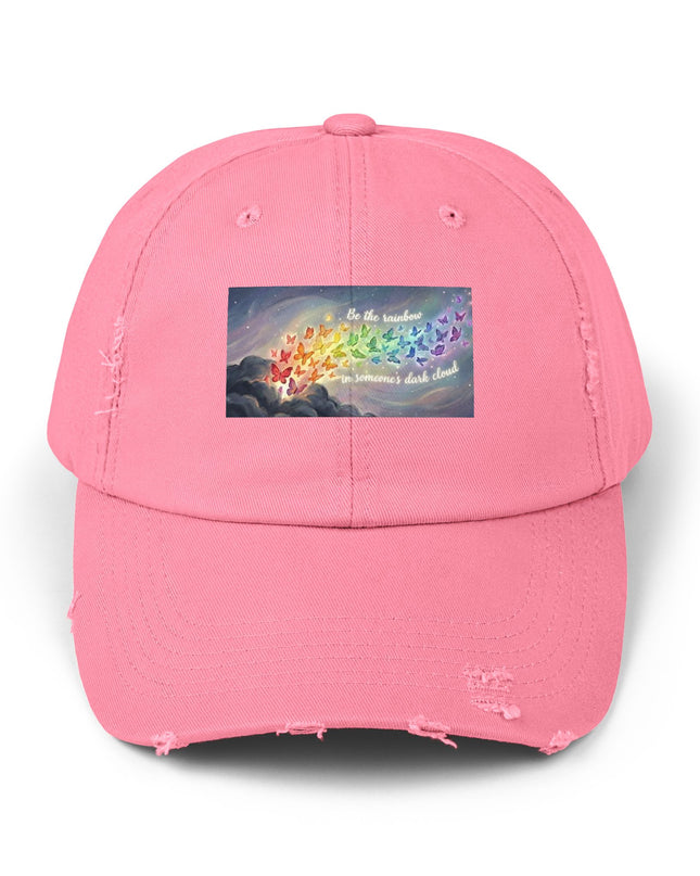 "Be the Rainbow in Someone's Dark Cloud" Unisex Distressed Cap