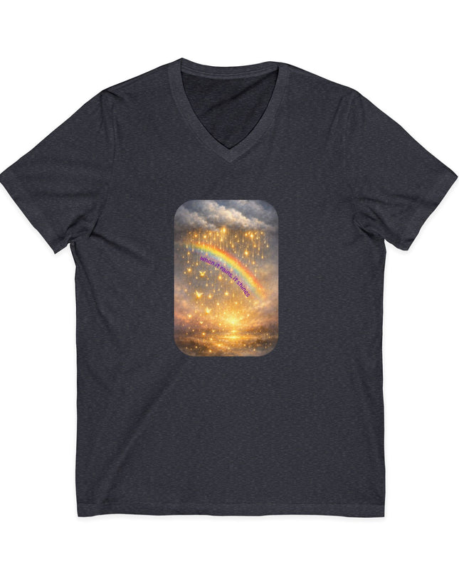 "When It Rains, It Shines" Unisex Jersey Short Sleeve V-Neck Tee