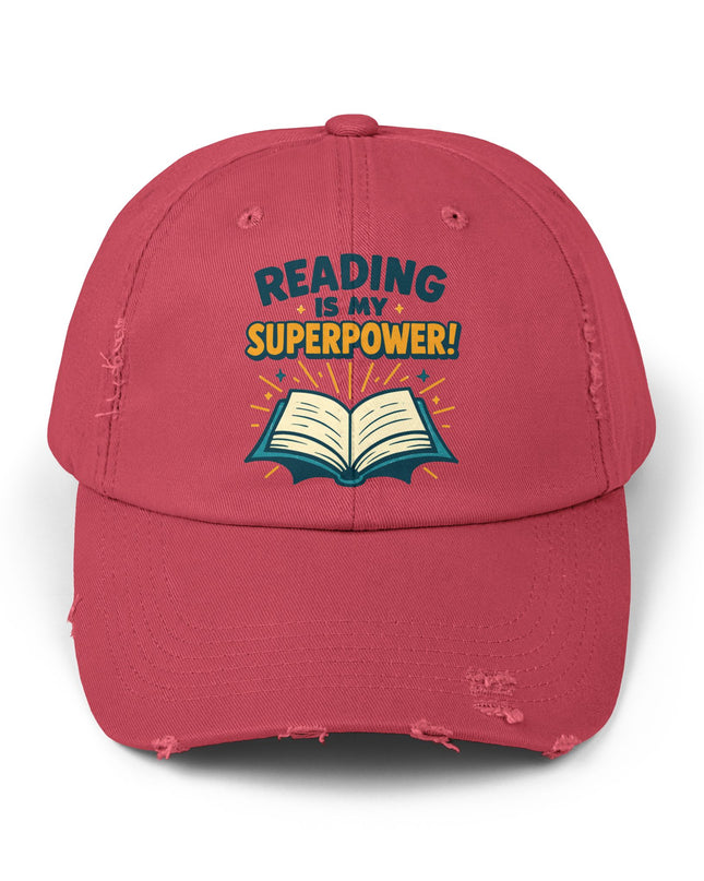 "Reading is my superpower" Unisex Distressed Cap