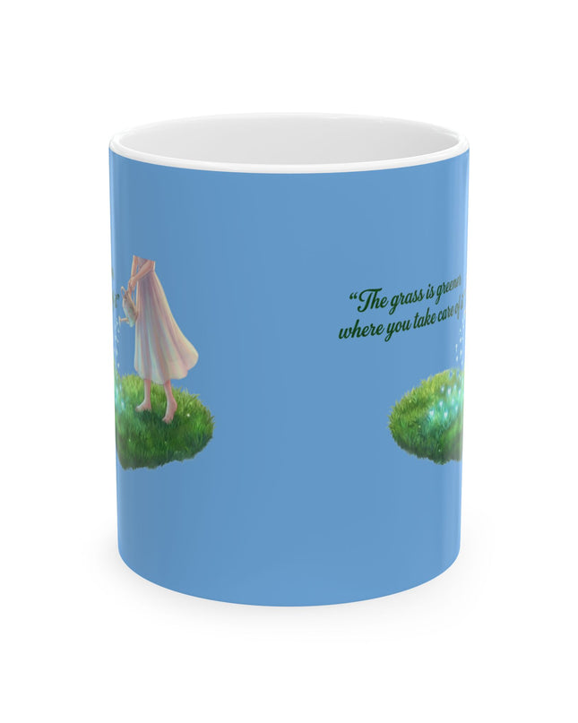 "The Grass is Greener Where You Water It" Ceramic Mug, (11oz, 15oz)