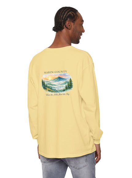 "Marin County, Where the Hills Meet the Sky" Unisex Garment-dyed Long Sleeve T-Shirt