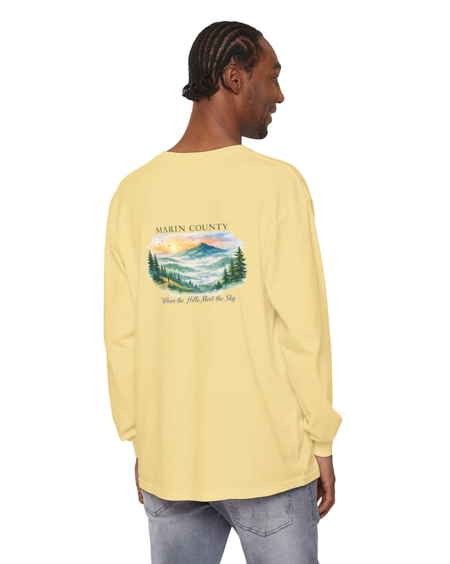 "Marin County, Where the Hills Meet the Sky" Unisex Garment-dyed Long Sleeve T-Shirt