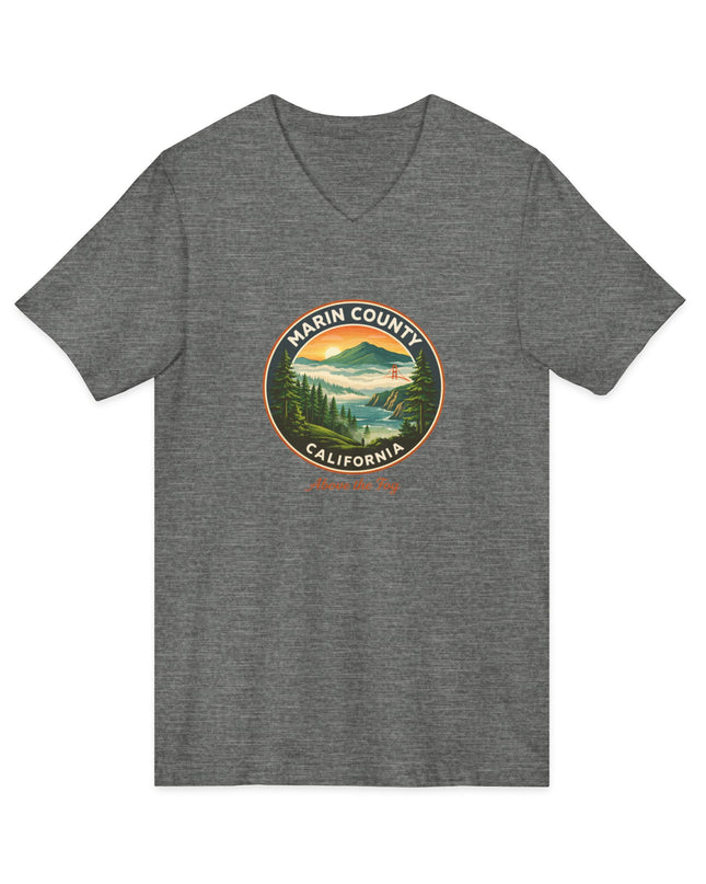 "Marin County, Above the Fog" Unisex Jersey Short Sleeve V-Neck Tee