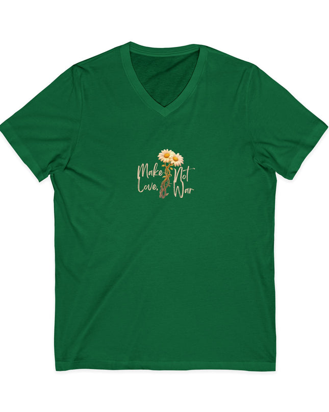 "Make Love Not War With Flower" Unisex Jersey Short Sleeve V-Neck Tee