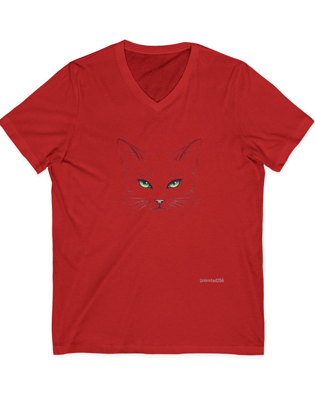 "Cat Face Sketch" Unisex Jersey Short Sleeve V-Neck Tee