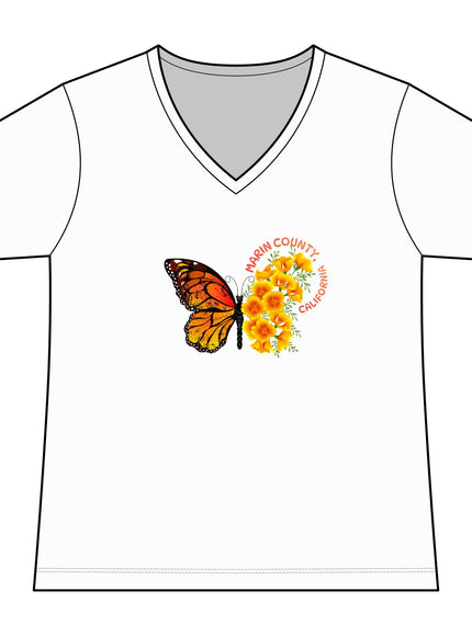 "Butterfly and Poppies Marin County California" Women's Fan Favorite V-Neck Tee
