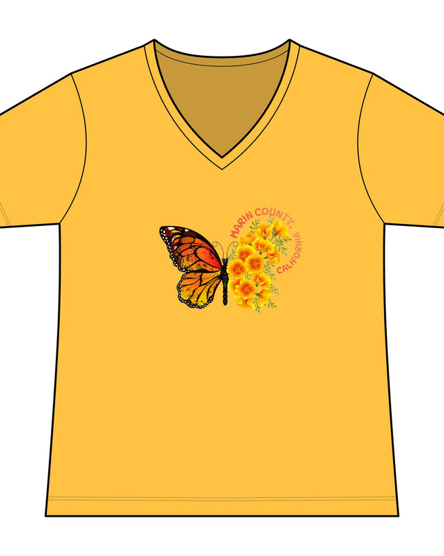 "Butterfly and Poppies Marin County California" Women's Fan Favorite V-Neck Tee