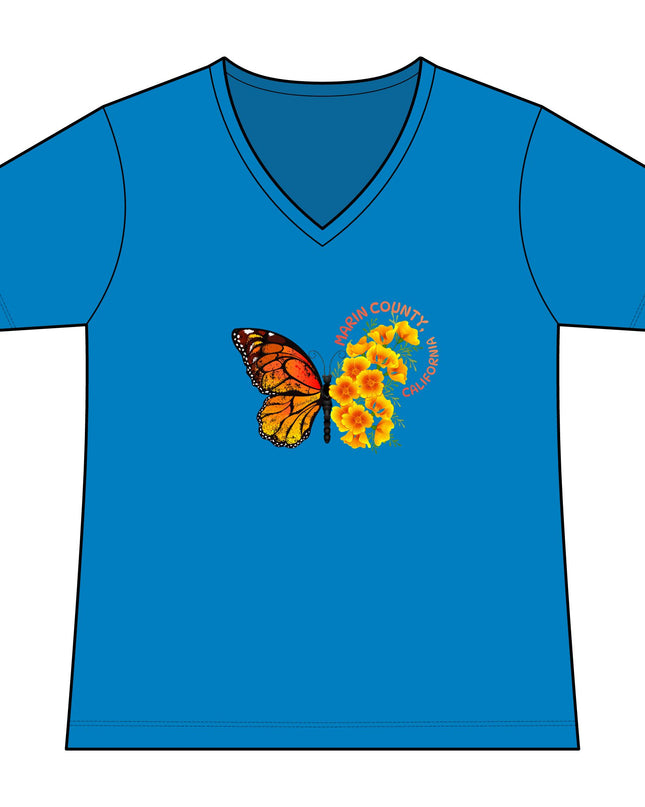 "Butterfly and Poppies Marin County California" Women's Fan Favorite V-Neck Tee