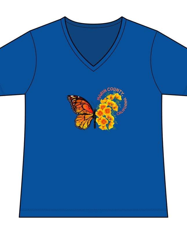 "Butterfly and Poppies Marin County California" Women's Fan Favorite V-Neck Tee