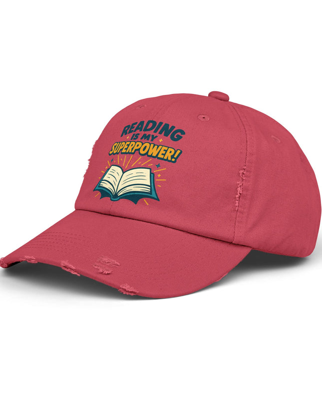 "Reading is my superpower" Unisex Distressed Cap