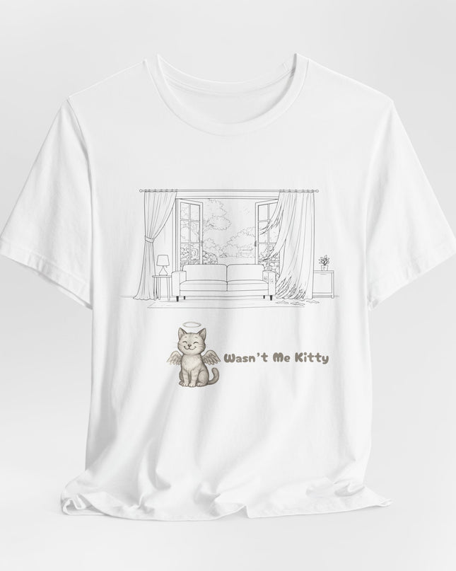 "Wasn't Me Kitty – Curtains" Unisex Jersey Short Sleeve Tee