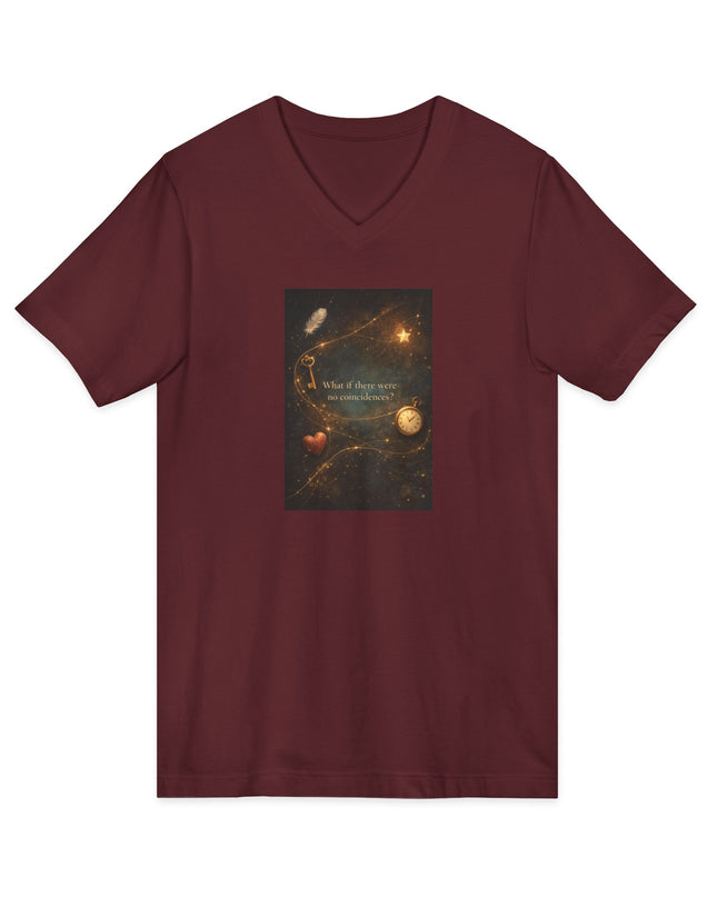 "What If There Were No Coincidences" Unisex Jersey Short Sleeve V-Neck Tee