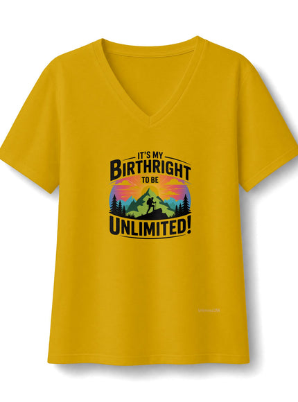 "It's My Birthright to be Unlimited" Women's Relaxed Jersey Short Sleeve V-Neck Tee