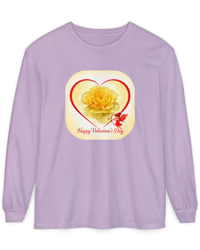 "Happy Valentine's Day" Unisex Garment-dyed Long Sleeve T-Shirt