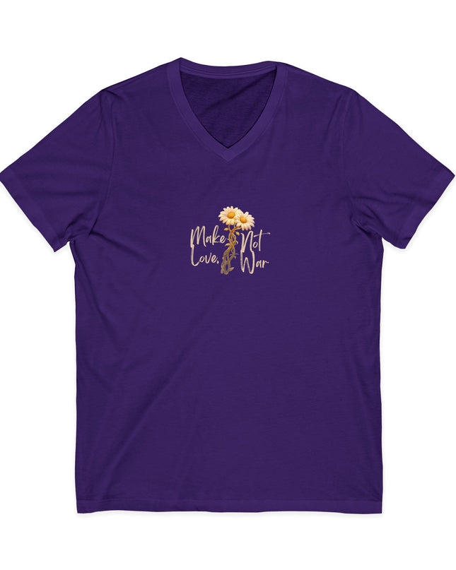 "Make Love Not War With Flower" Unisex Jersey Short Sleeve V-Neck Tee