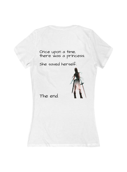 "She Saved Herself" (ink both sides) Women's Jersey Short Sleeve Deep V-Neck Tee