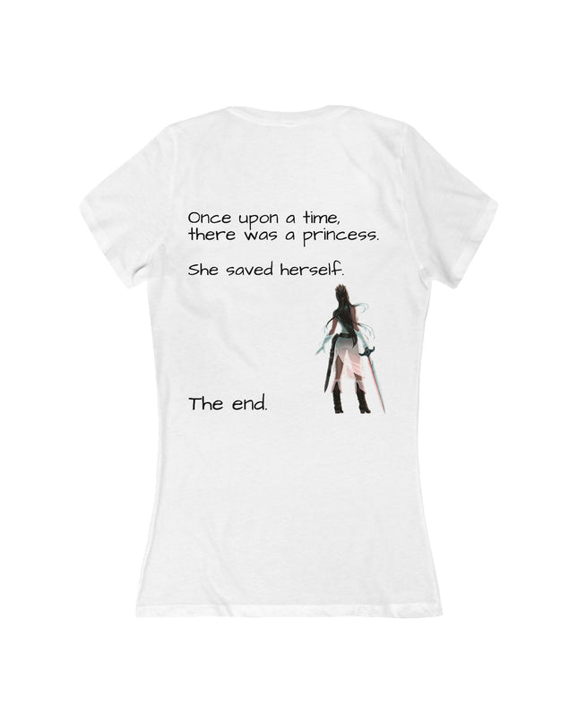 "She Saved Herself" (ink both sides) Women's Jersey Short Sleeve Deep V-Neck Tee