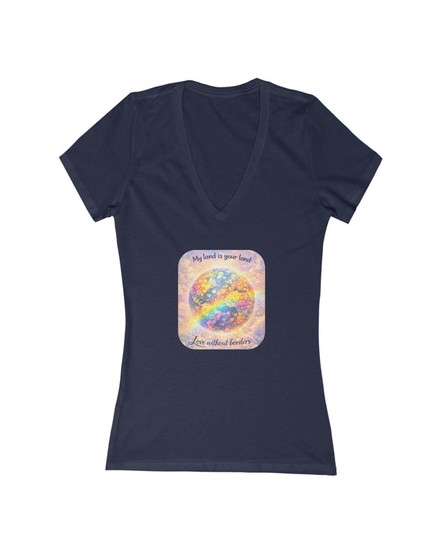 "My Land is Your Land" Women's Jersey Short Sleeve Deep V-Neck Tee